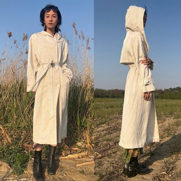 Ann Demeulemeester Off-White Hooded Trench Coat - Picture 3 of 10